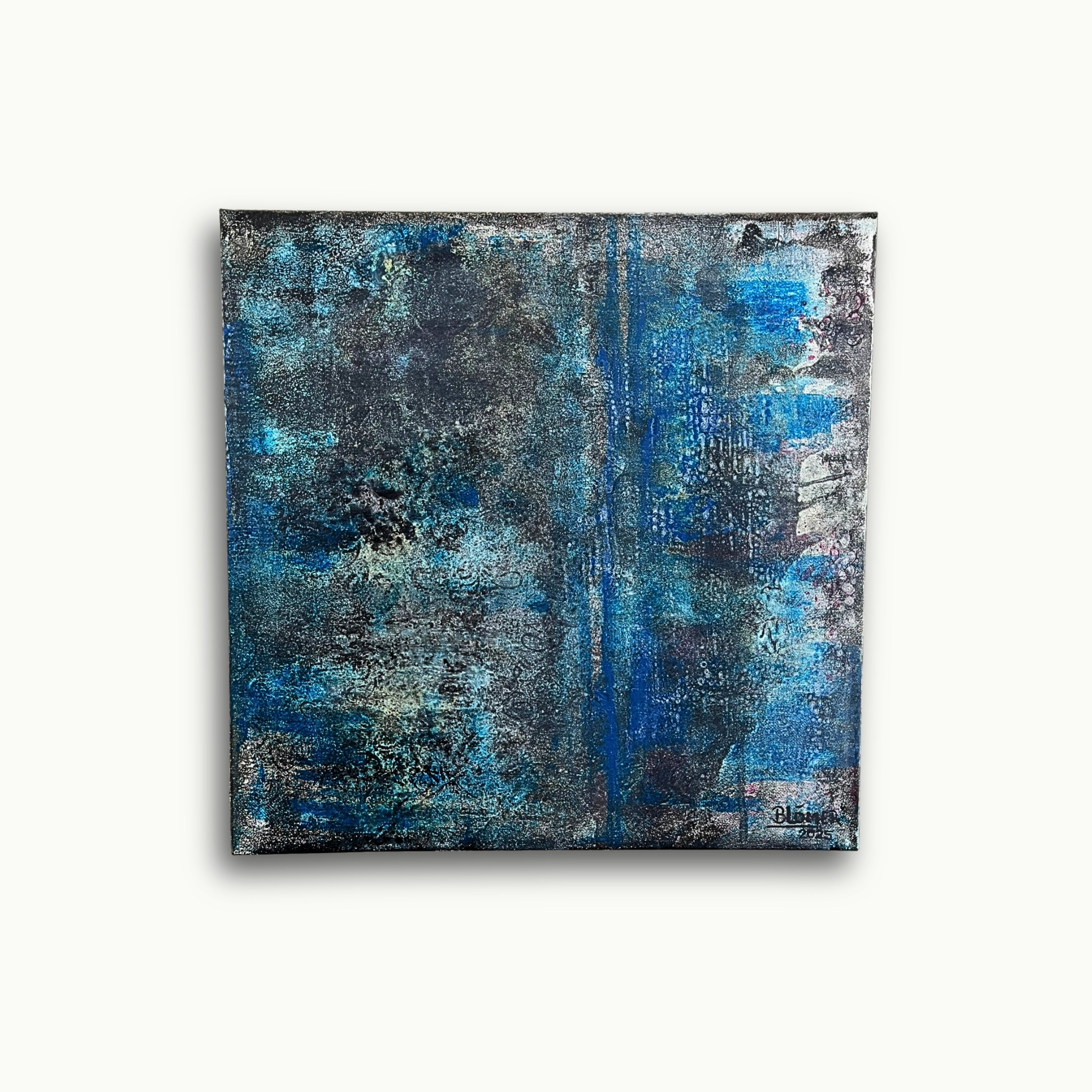 Abstraktes Acrylbild in Blau & Schwarz – Moderne Wandkunst (40x40 cm)